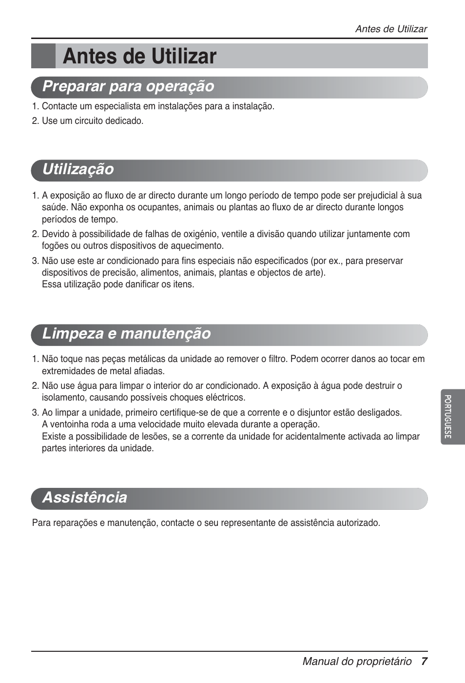 Antes de utilizar | LG ARNU09GTUC2 User Manual | Page 103 / 273