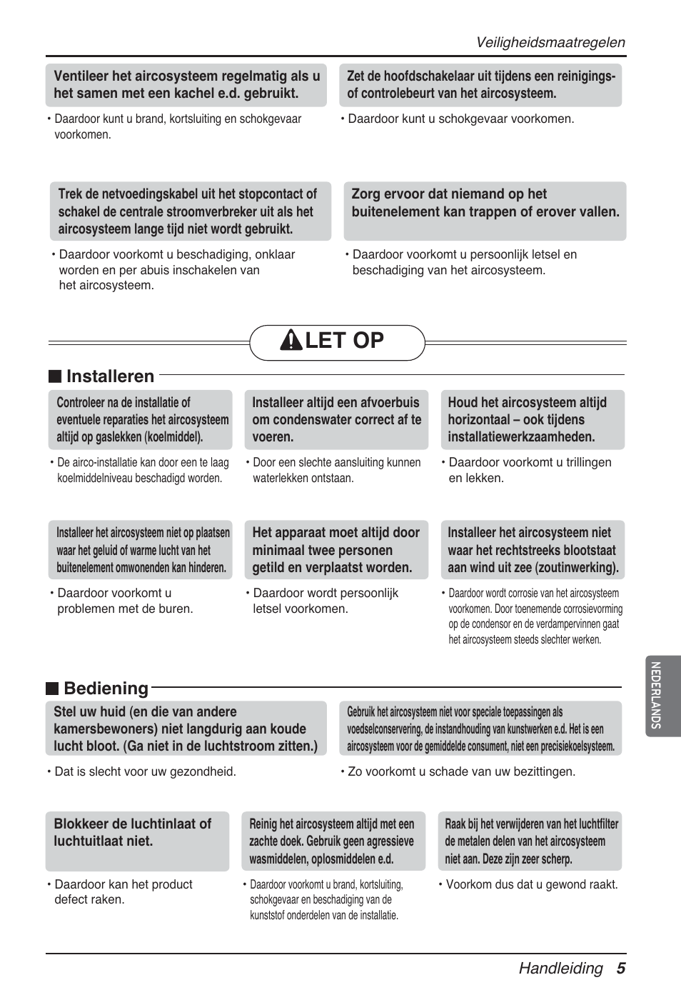 Let op, N installeren, N bediening | LG ARNU09GTUC2 User Manual | Page 117 / 273