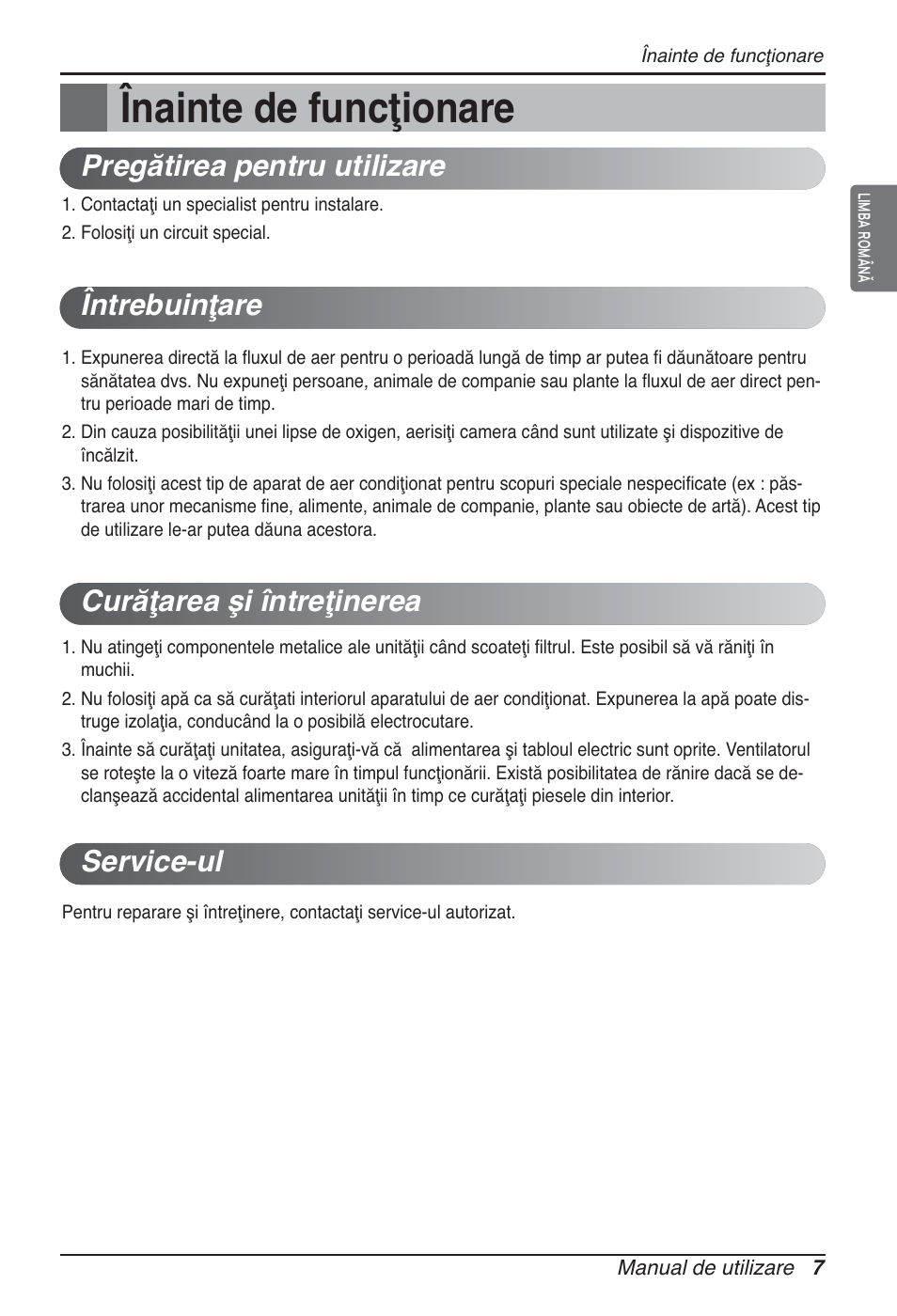 Înainte de funcţionare | LG ARNU09GTUC2 User Manual | Page 183 / 273