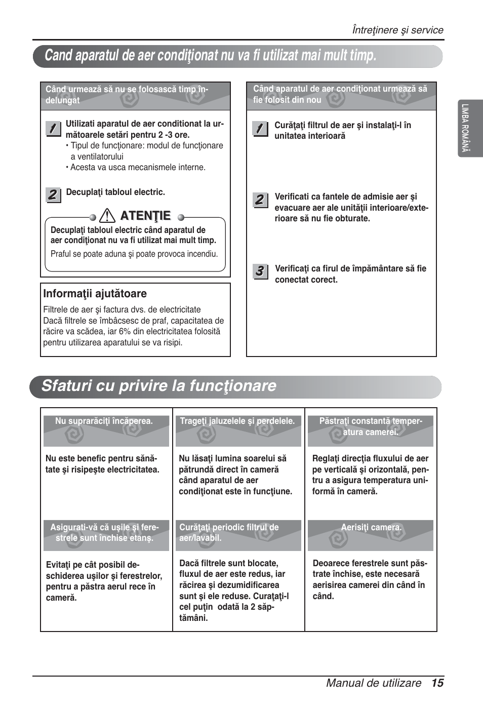 Atenţie | LG ARNU09GTUC2 User Manual | Page 191 / 273