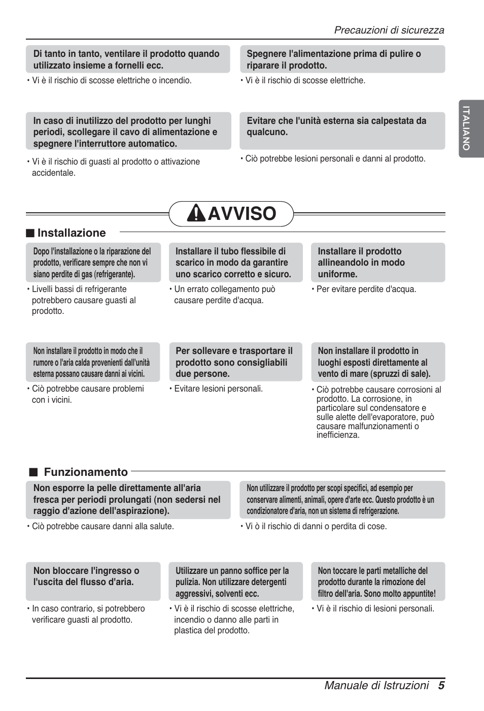 Avviso | LG ARNU09GTUC2 User Manual | Page 21 / 273