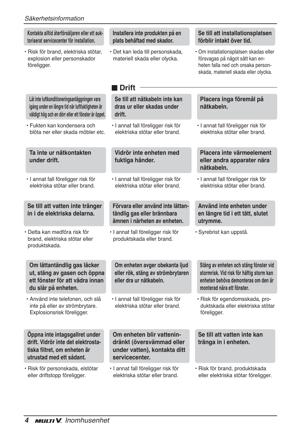 N drift, 4inomhusenhet | LG ARNU09GTUC2 User Manual | Page 244 / 273