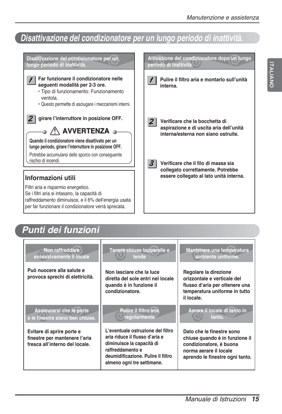 Avvertenza, Informazioni utili, Manuale di istruzioni 15 | LG ARNU09GTUC2 User Manual | Page 31 / 273