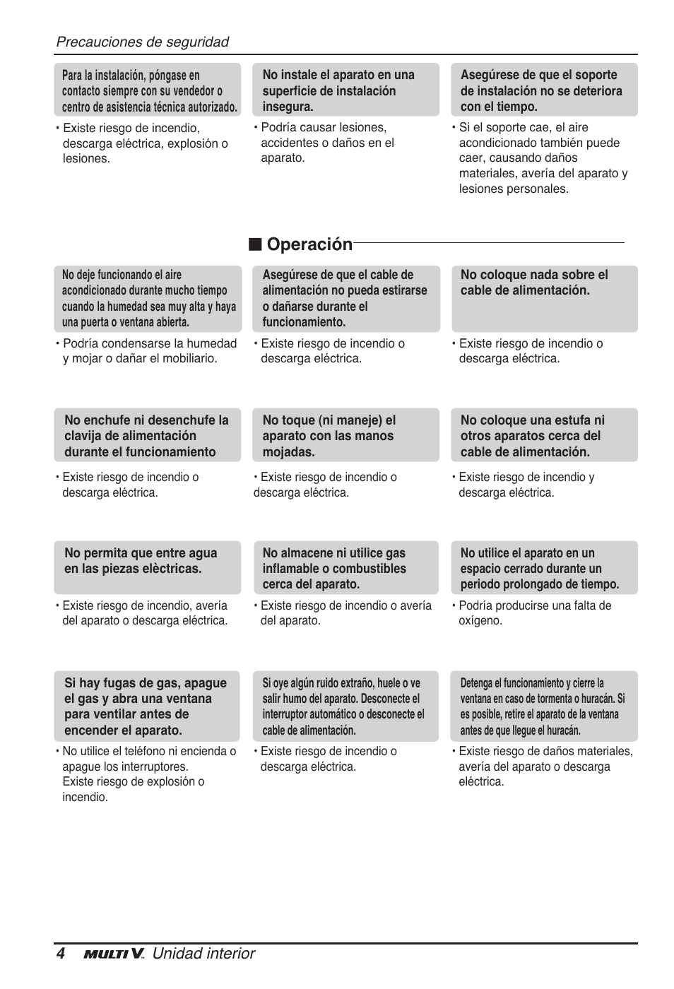 N operación, 4unidad interior | LG ARNU09GTUC2 User Manual | Page 36 / 273