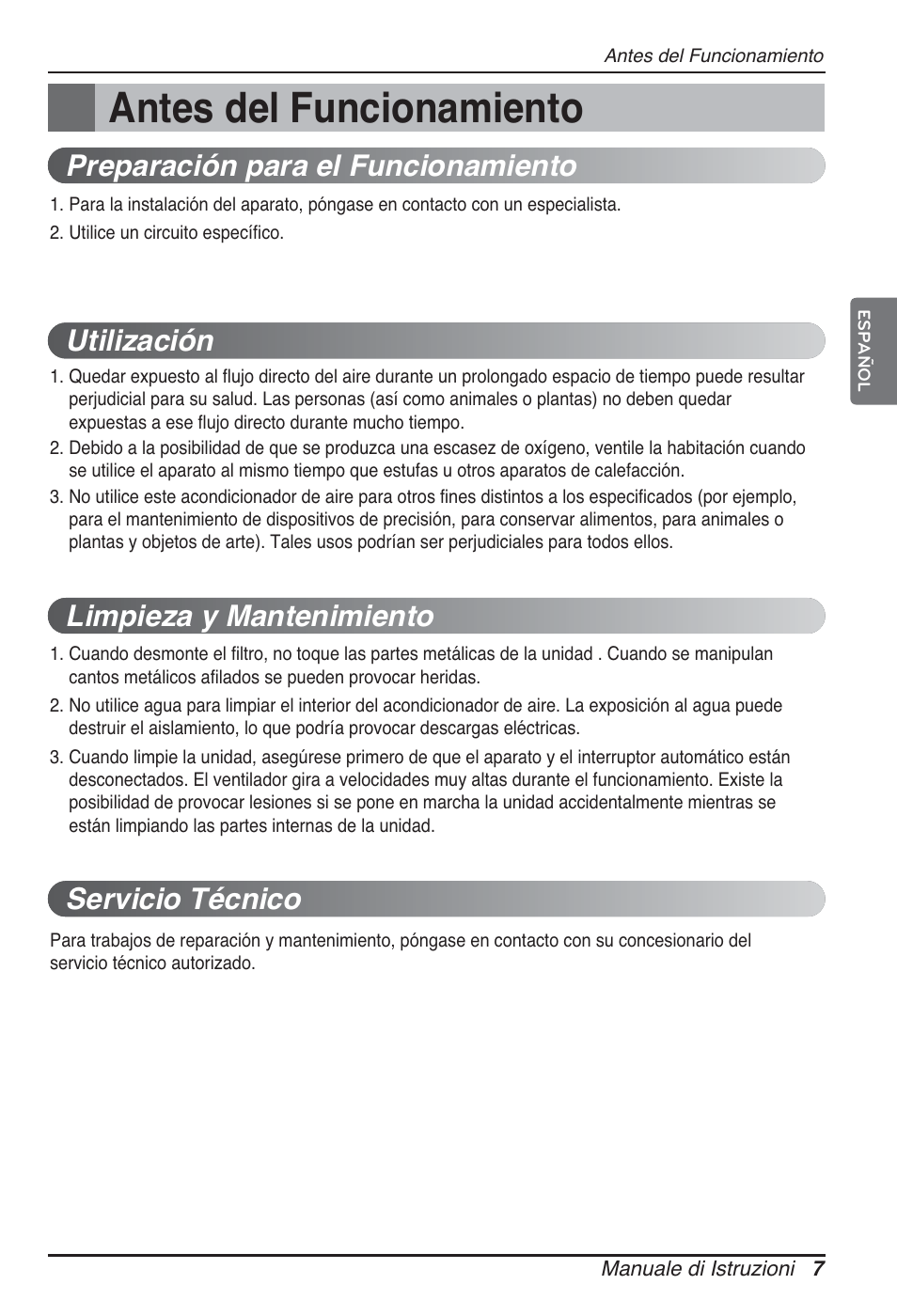 Antes del funcionamiento | LG ARNU09GTUC2 User Manual | Page 39 / 273