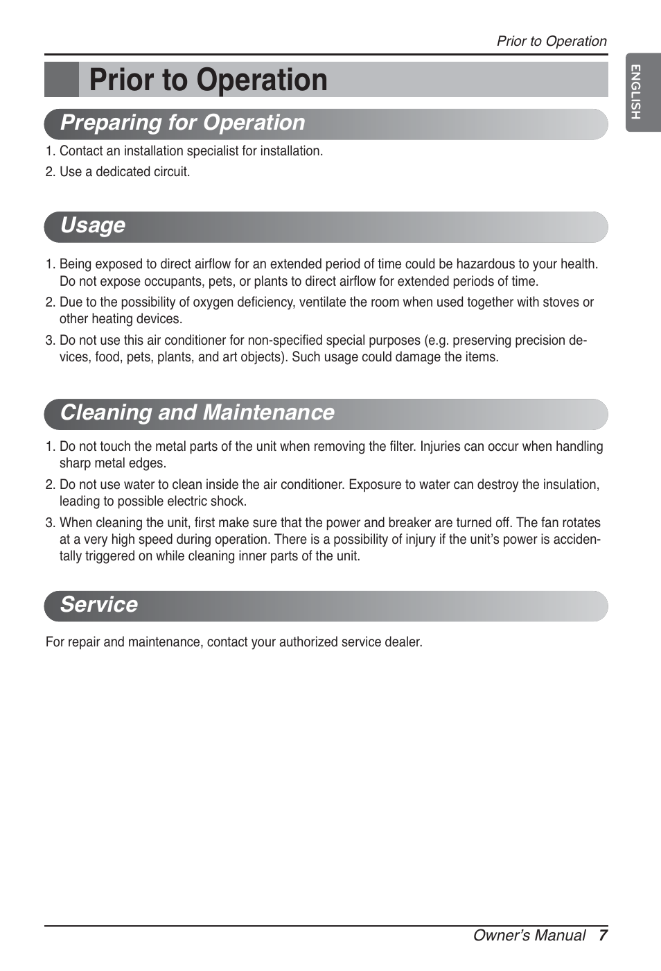 Prior to operation | LG ARNU09GTUC2 User Manual | Page 7 / 273