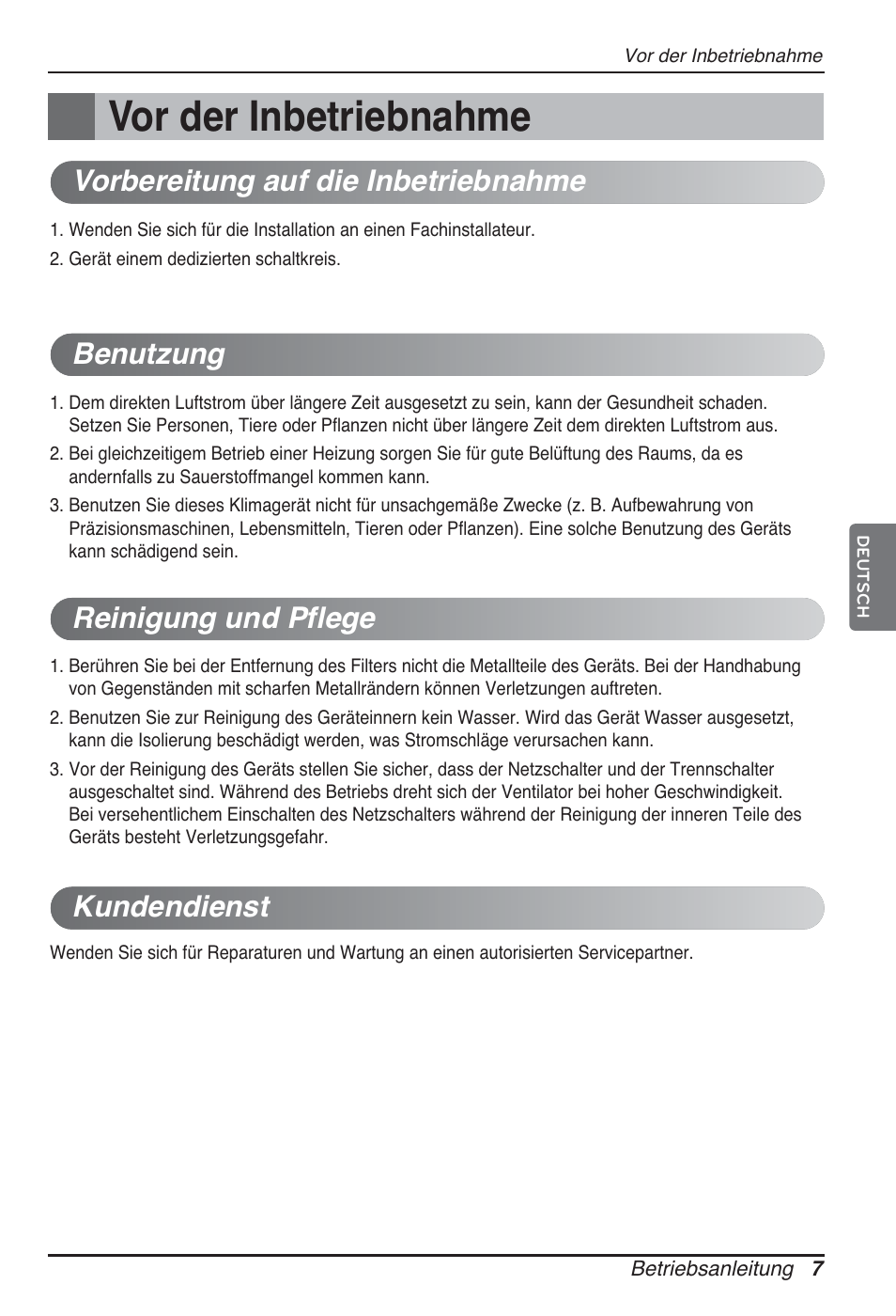 Vor der inbetriebnahme | LG ARNU09GTUC2 User Manual | Page 71 / 273