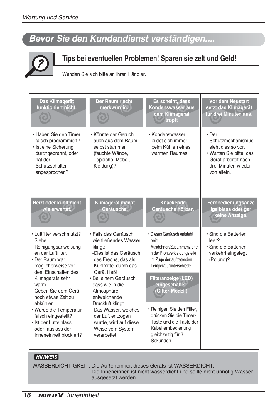 Bevor sie den kundendienst verständigen, 16 inneninheit | LG ARNU09GTUC2 User Manual | Page 80 / 273