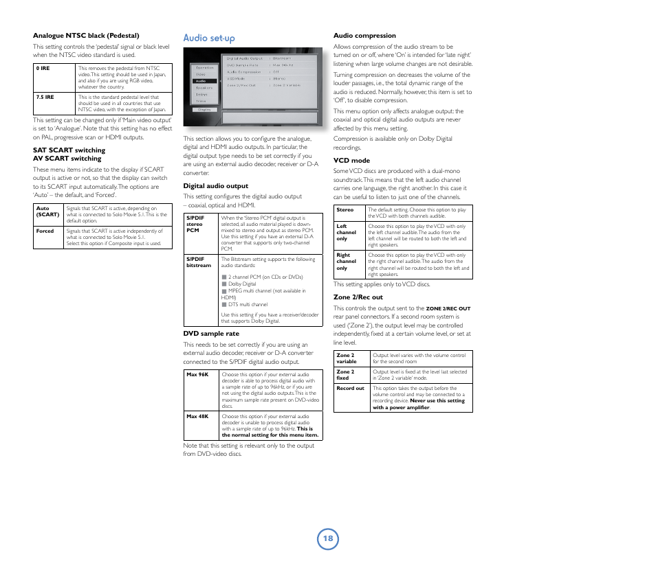 Audio set-up | Arcam Solo Movie 5.1 User Manual | Page 18 / 30