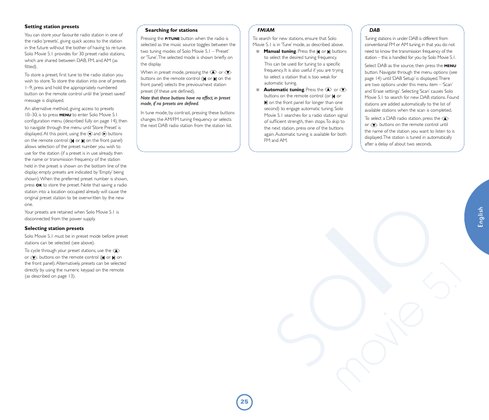 So lo, Mo vie | Arcam Solo Movie 5.1 User Manual | Page 25 / 30