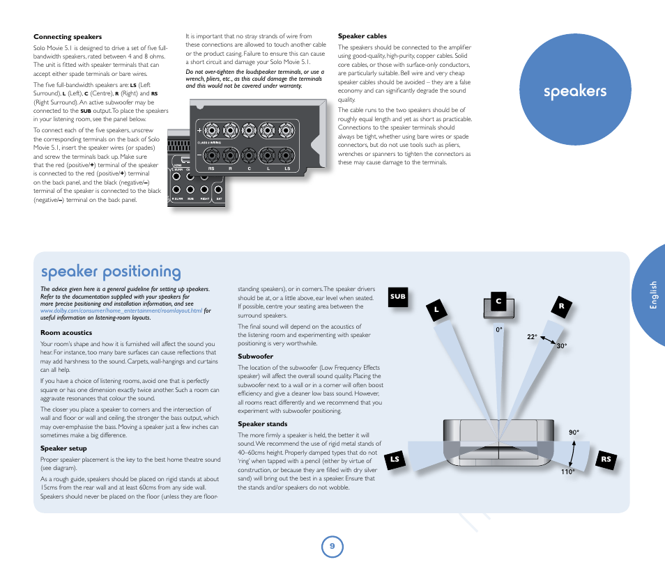 So lo, Mo vie, Speaker positioning | Speakers | Arcam Solo Movie 5.1 User Manual | Page 9 / 30