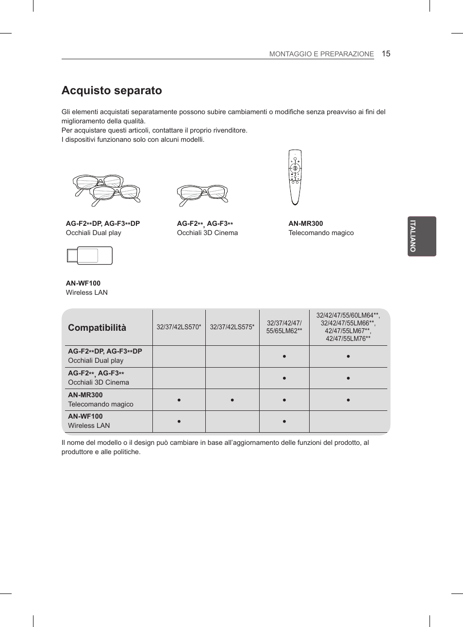 Acquisto separato | LG 37LS575S User Manual | Page 109 / 278