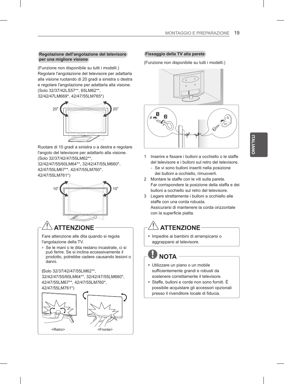 Attenzione, Nota | LG 37LS575S User Manual | Page 113 / 278