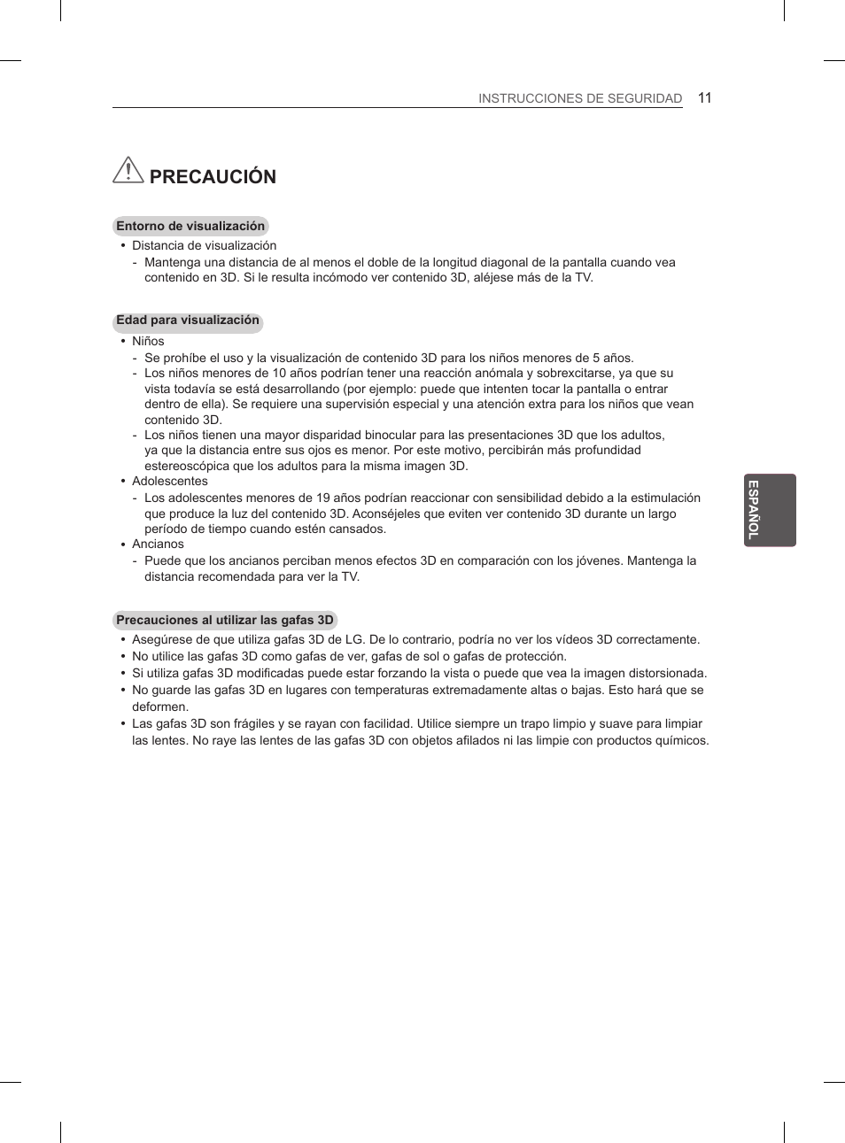 Precaución | LG 37LS575S User Manual | Page 139 / 278