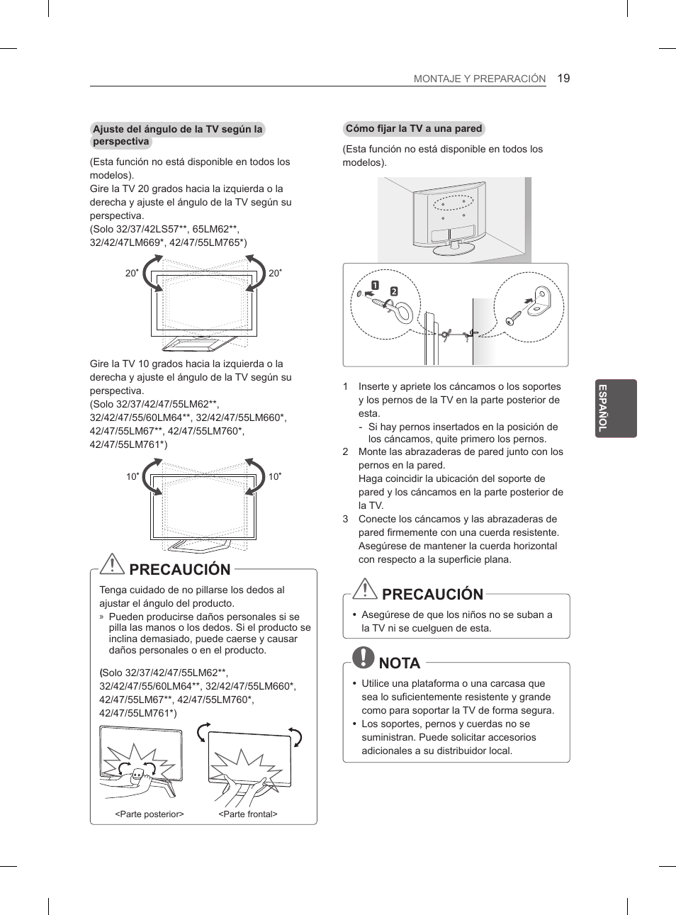 Precaución, Nota | LG 37LS575S User Manual | Page 147 / 278