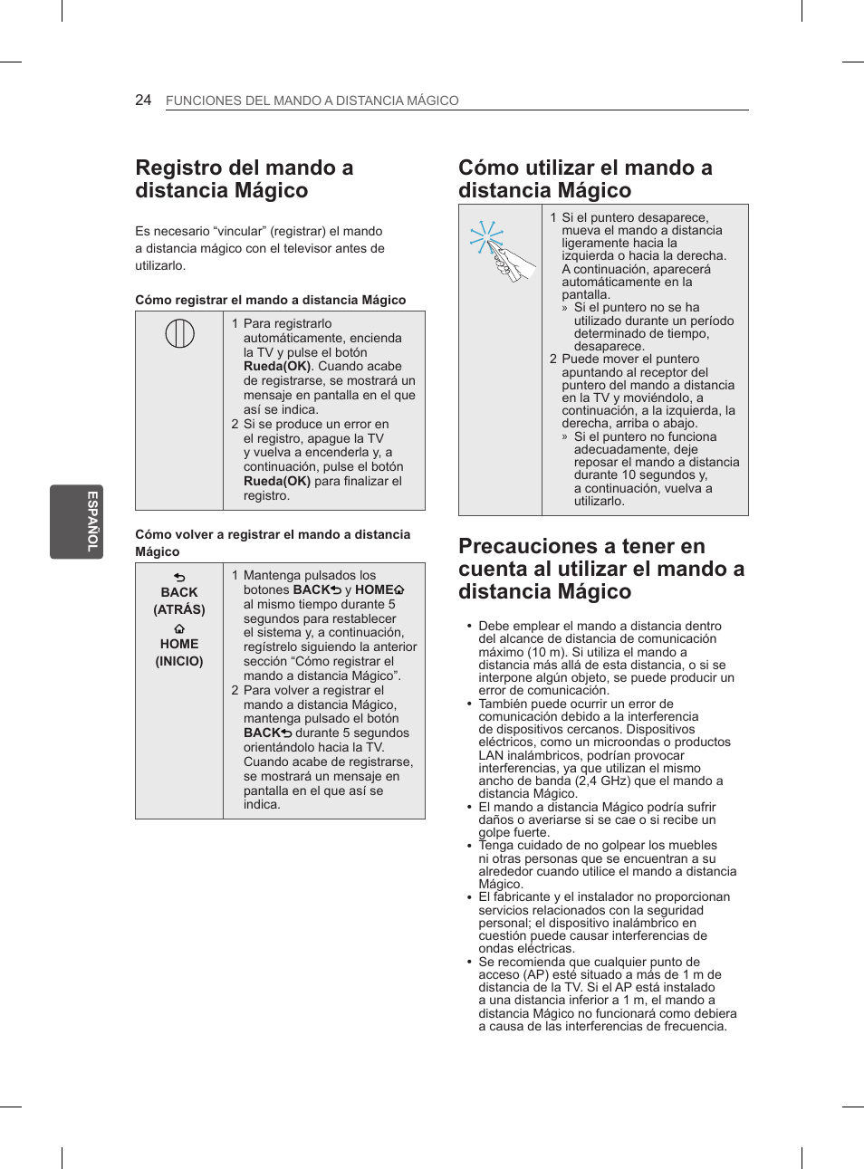 Registro del mando a distancia mágico, Cómo utilizar el mando a distancia mágico | LG 37LS575S User Manual | Page 152 / 278
