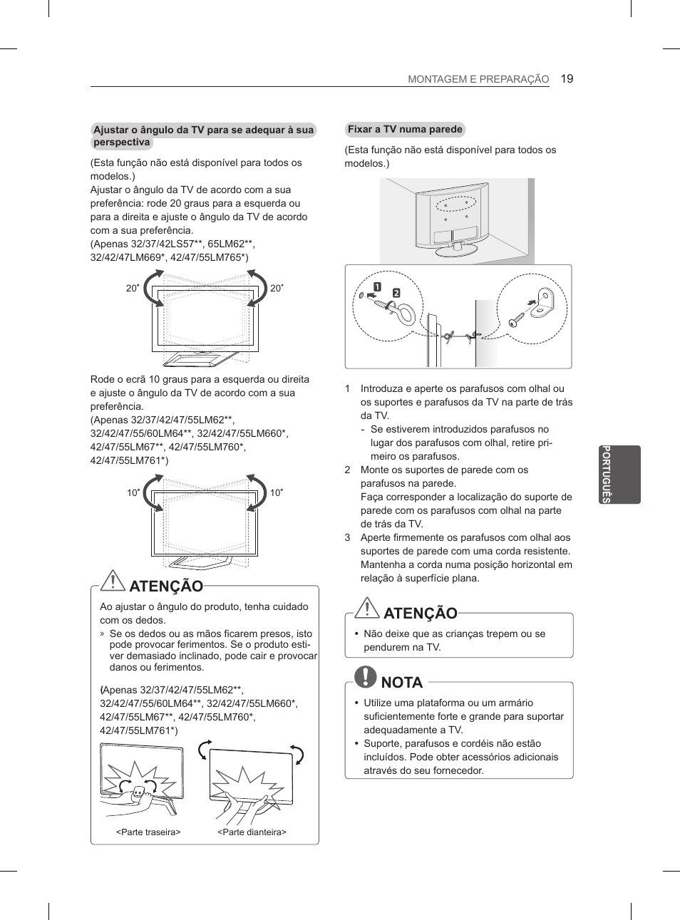 Atenção, Nota | LG 37LS575S User Manual | Page 175 / 278