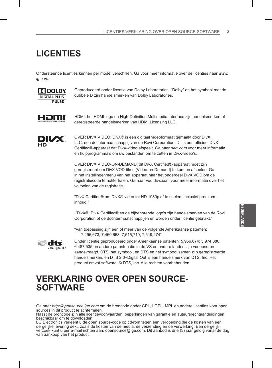 Licenties, Verklaring over open source- software | LG 37LS575S User Manual | Page 187 / 278