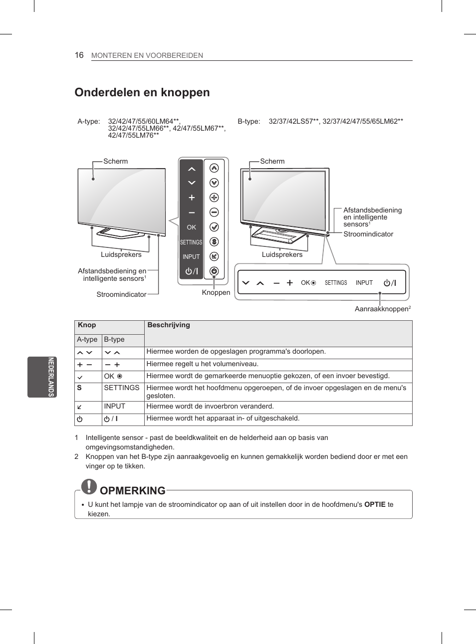 Onderdelen en knoppen, Opmerking | LG 37LS575S User Manual | Page 200 / 278
