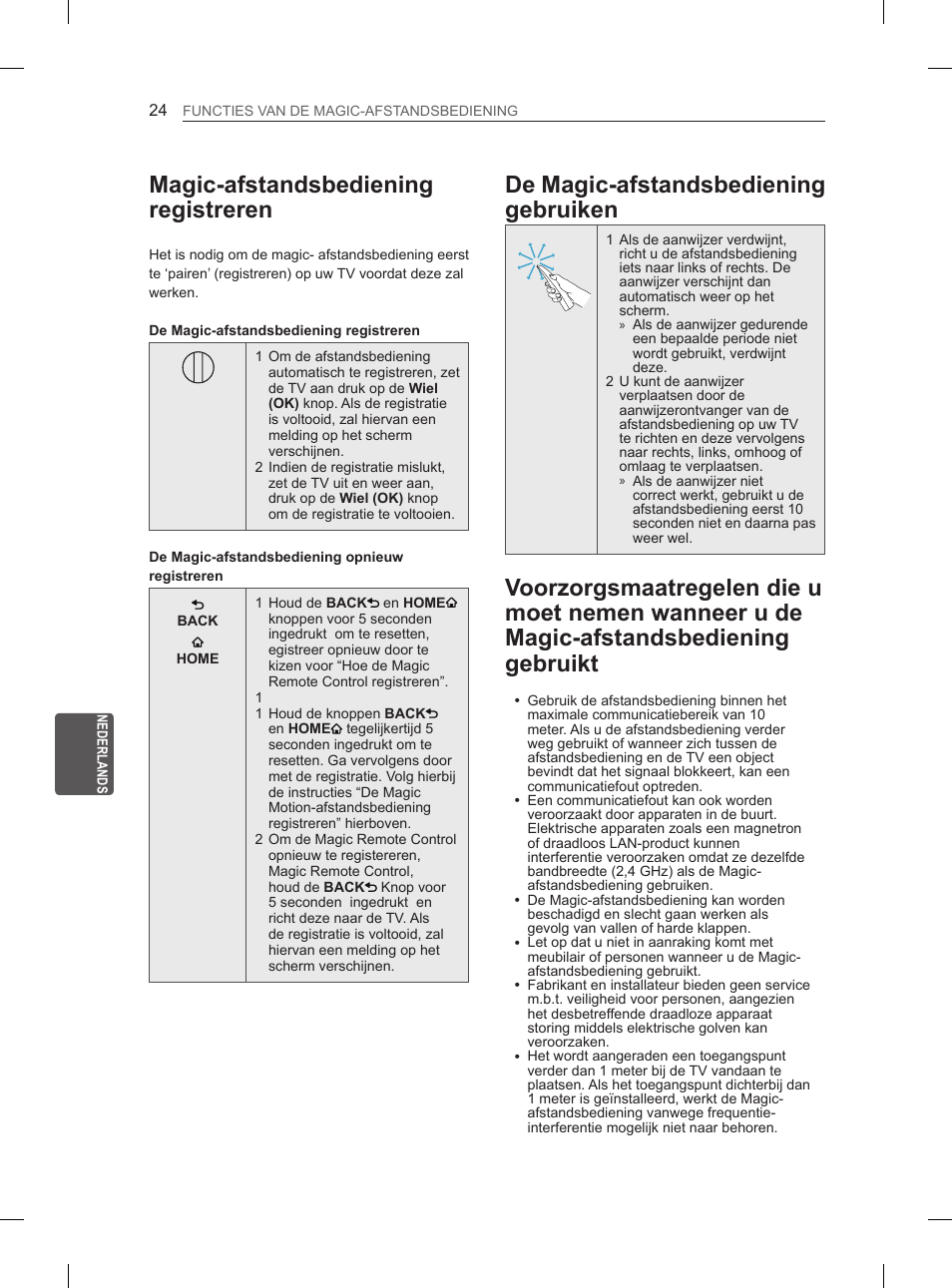 Magic-afstandsbediening registreren, De magic-afstandsbediening gebruiken | LG 37LS575S User Manual | Page 208 / 278