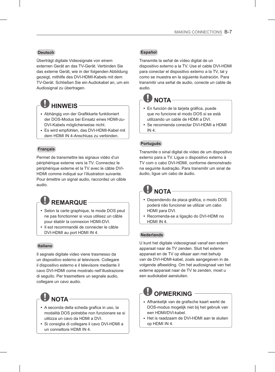 Hinweis, Remarque, Nota | Opmerking | LG 37LS575S User Manual | Page 247 / 278