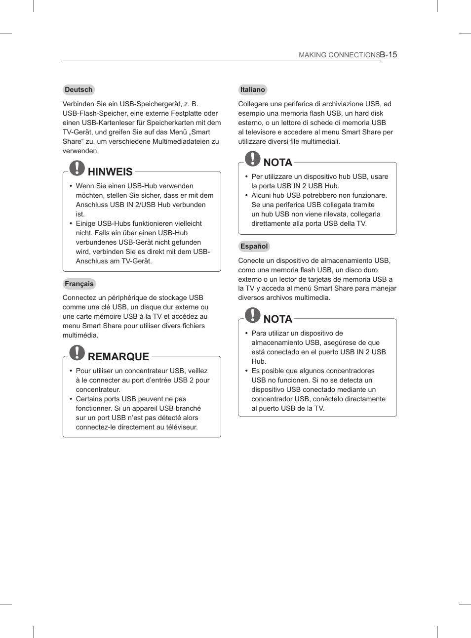 Hinweis, Remarque, Nota | LG 37LS575S User Manual | Page 255 / 278