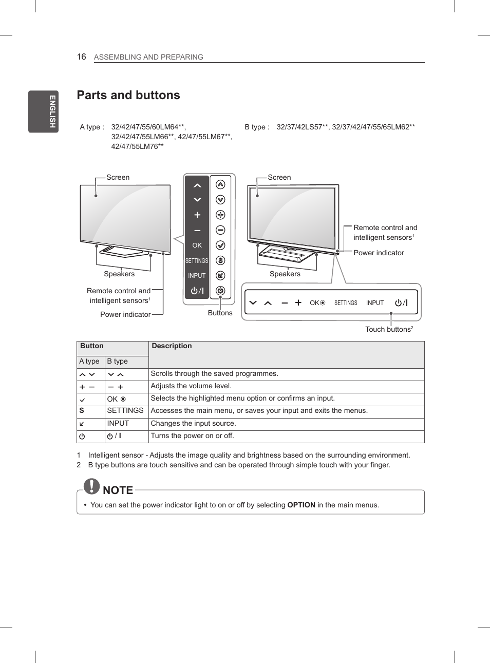 Parts and buttons | LG 37LS575S User Manual | Page 26 / 278
