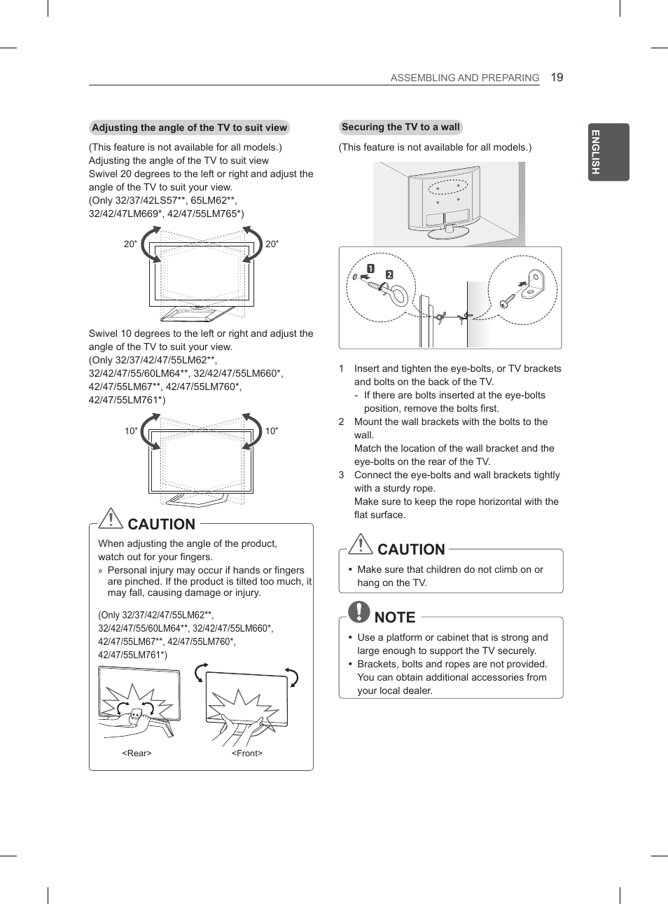 Caution | LG 37LS575S User Manual | Page 29 / 278