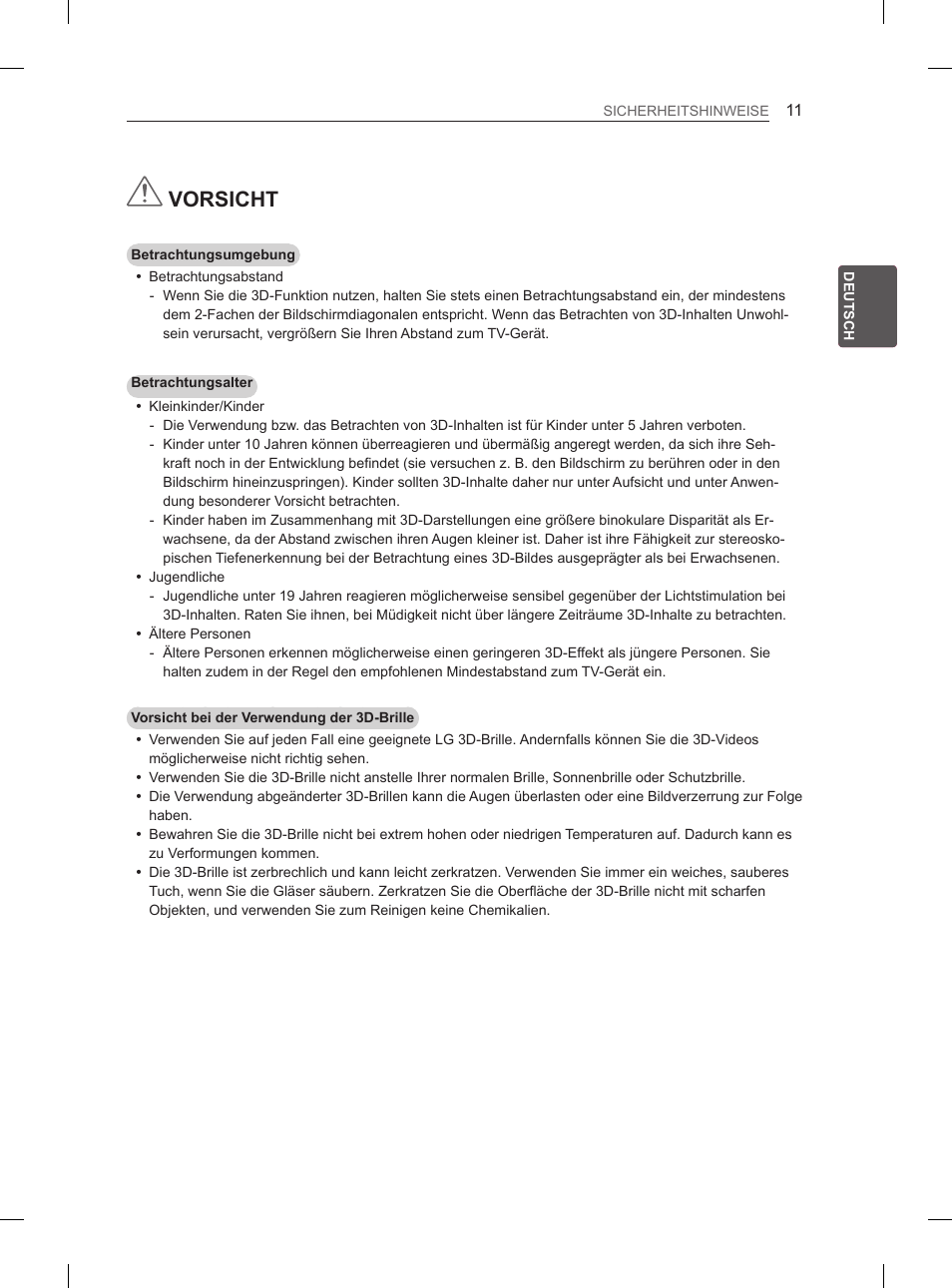 Vorsicht | LG 37LS575S User Manual | Page 49 / 278