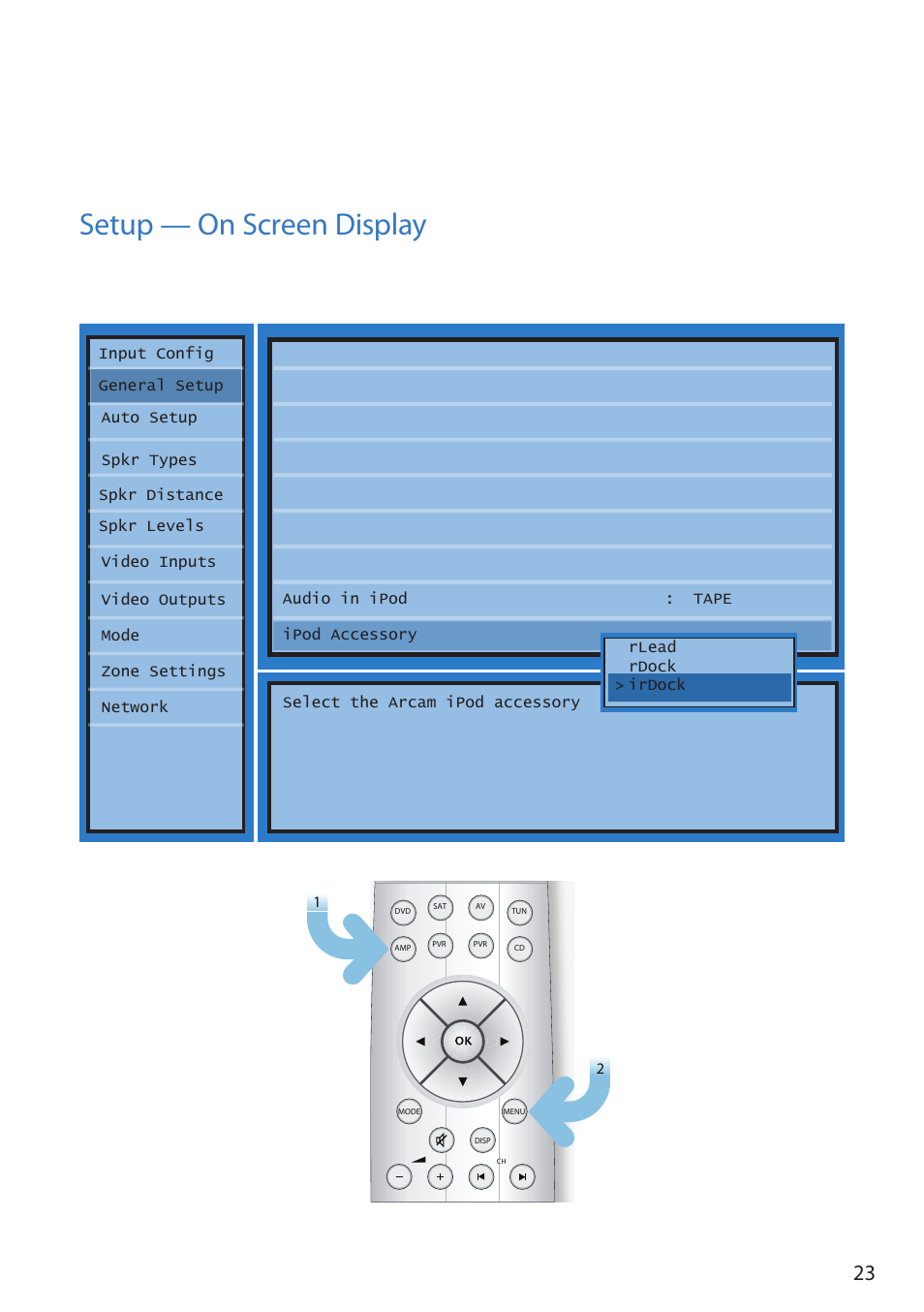 Setup — on screen display | Arcam Doxx irDock User Manual | Page 23 / 32