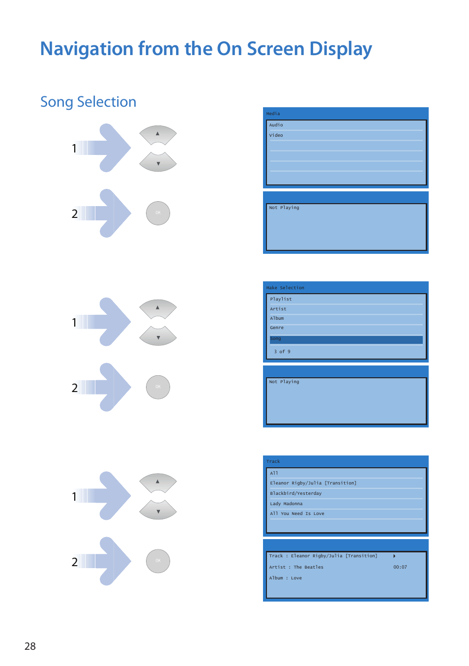 Navigation from the on screen display, Song selection | Arcam Doxx irDock User Manual | Page 28 / 32