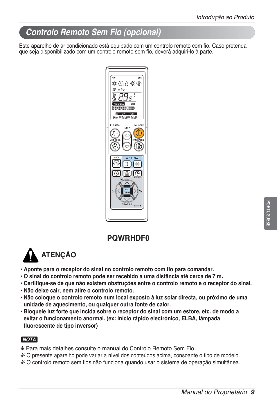 Controlo remoto sem fio (opcional), Pqwrhdf0 | LG CB09L User Manual | Page 129 / 193