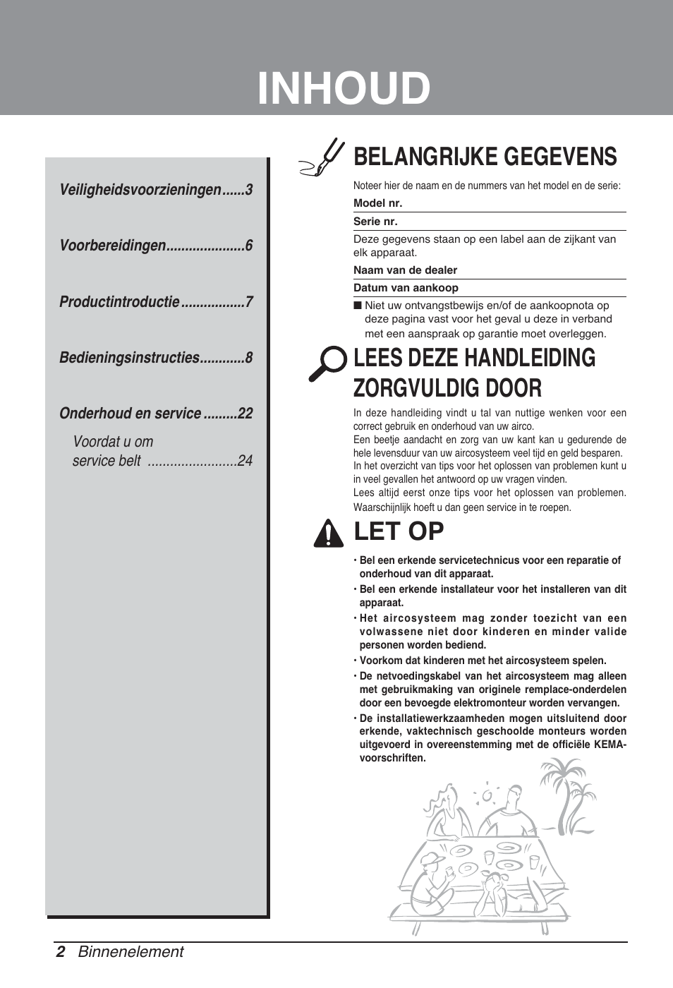 Inhoud, Belangrijke gegevens, Lees deze handleiding zorgvuldig door | Let op | LG CB09L User Manual | Page 170 / 193