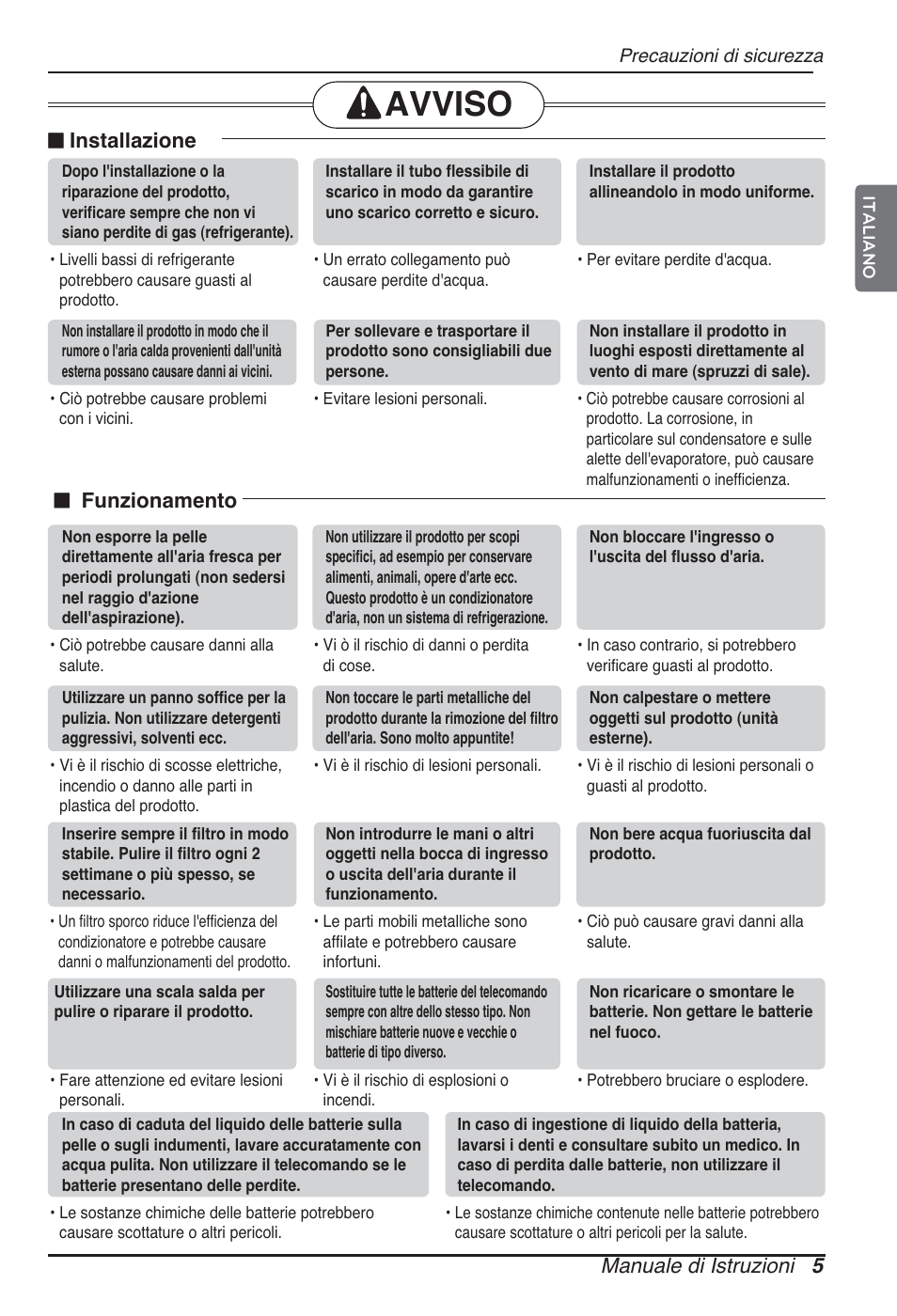 Avviso, Manuale di istruzioni 5, N installazione | N funzionamento | LG CB09L User Manual | Page 29 / 193