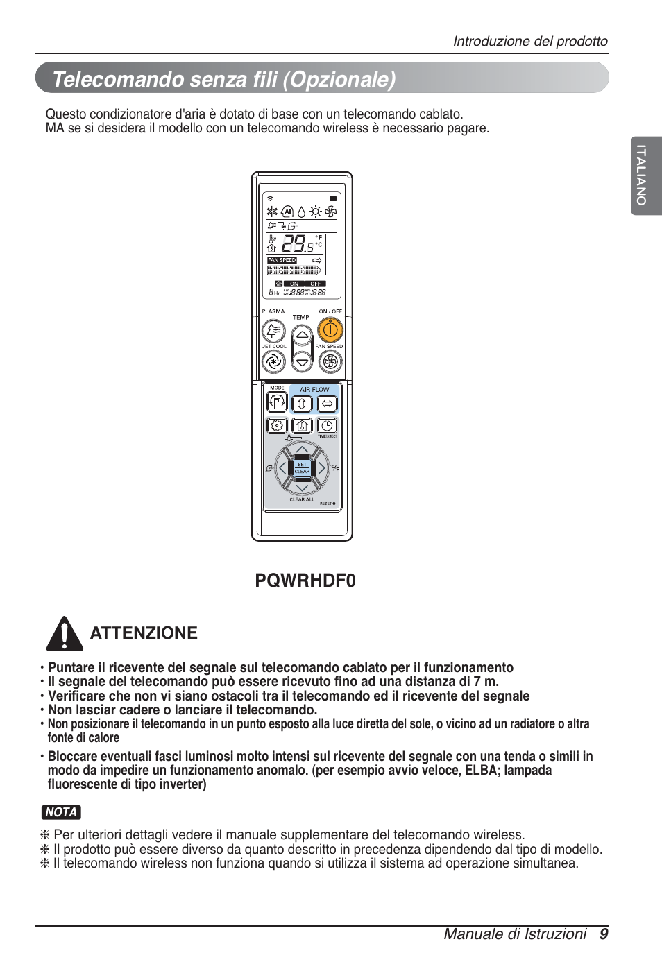 Telecomando senza fili (opzionale), Pqwrhdf0 | LG CB09L User Manual | Page 33 / 193