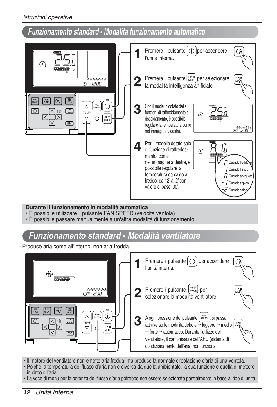 Funzionamento standard - modalità ventilatore | LG CB09L User Manual | Page 36 / 193