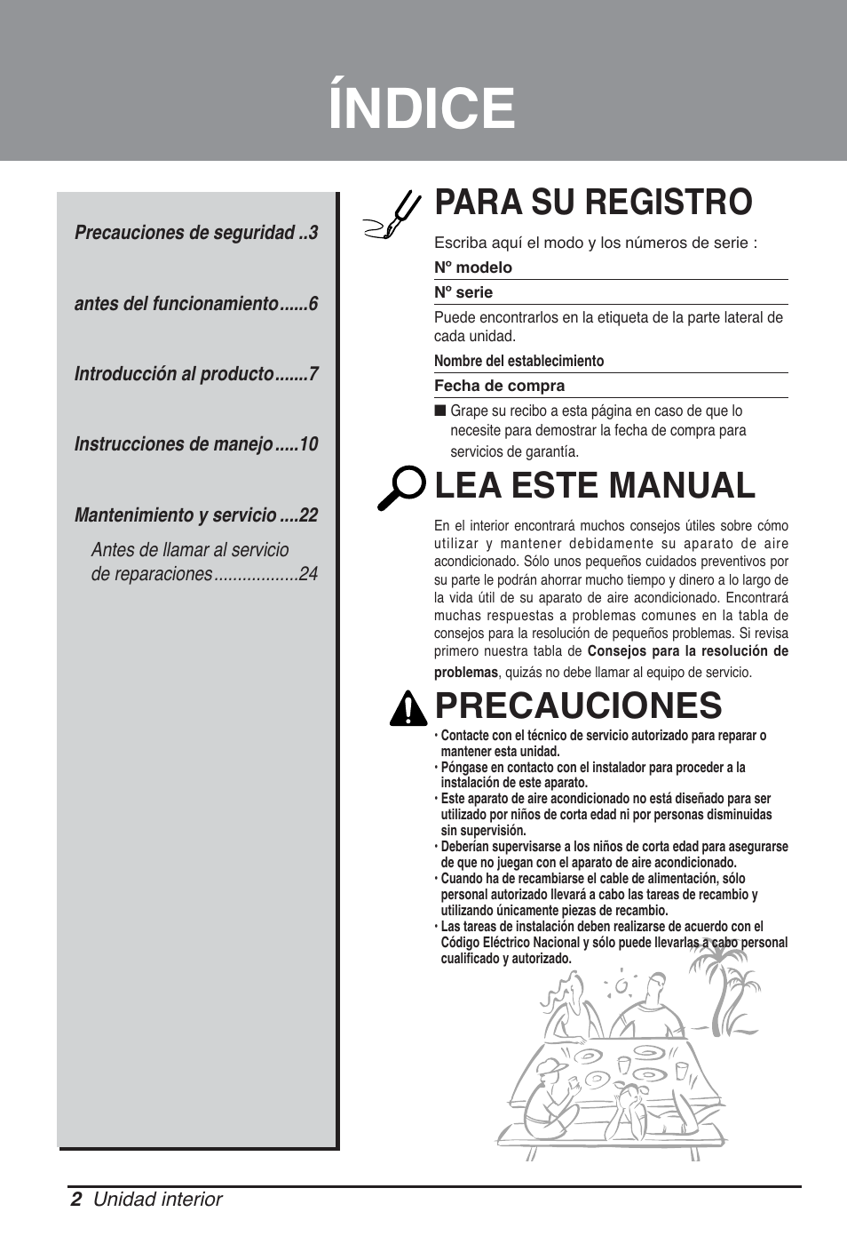 Índice, Para su registro, Lea este manual | Precauciones | LG CB09L User Manual | Page 50 / 193