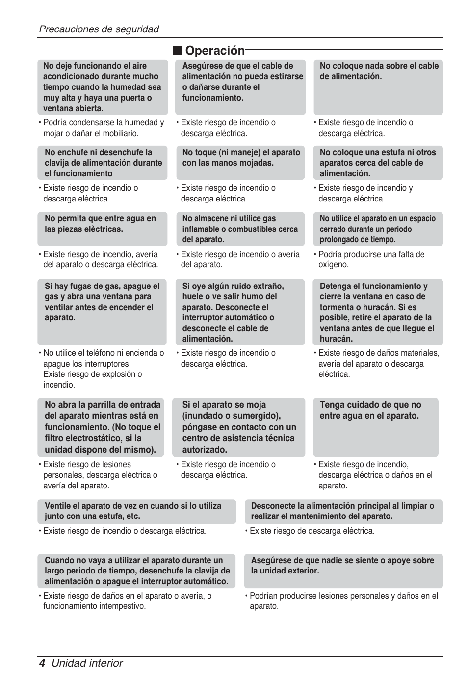 N operación, 4 unidad interior | LG CB09L User Manual | Page 52 / 193