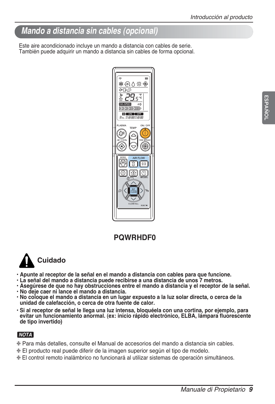 Mando a distancia sin cables (opcional), Pqwrhdf0 | LG CB09L User Manual | Page 57 / 193