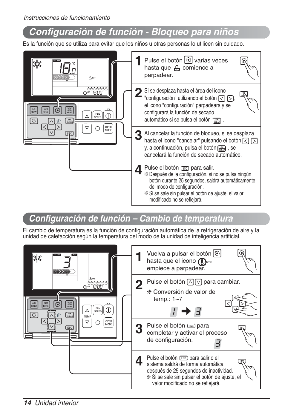 Configuración de función – cambio de temperatura, Configuración de función - bloqueo para niños | LG CB09L User Manual | Page 62 / 193