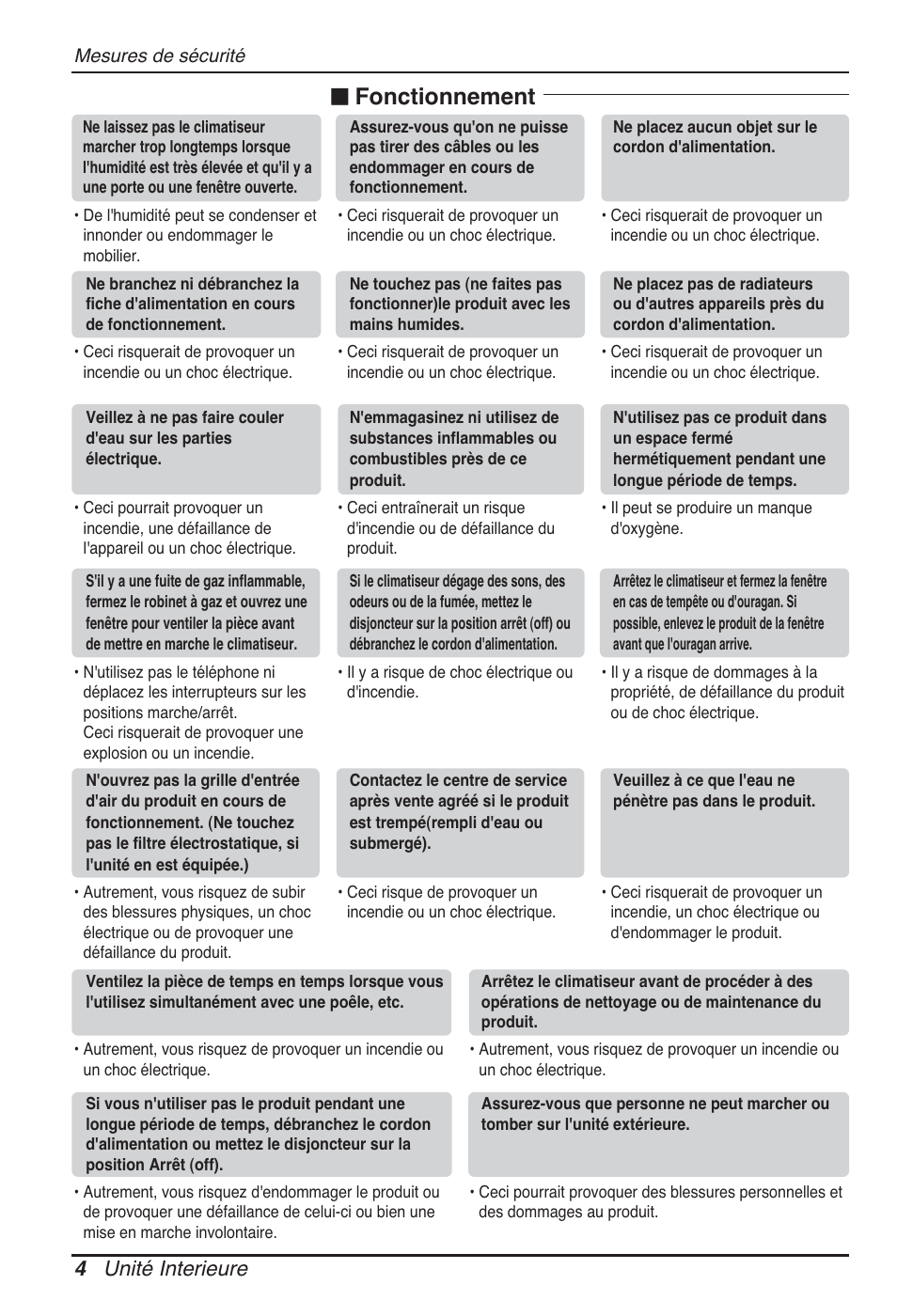 N fonctionnement, 4 unité interieure | LG CB09L User Manual | Page 76 / 193