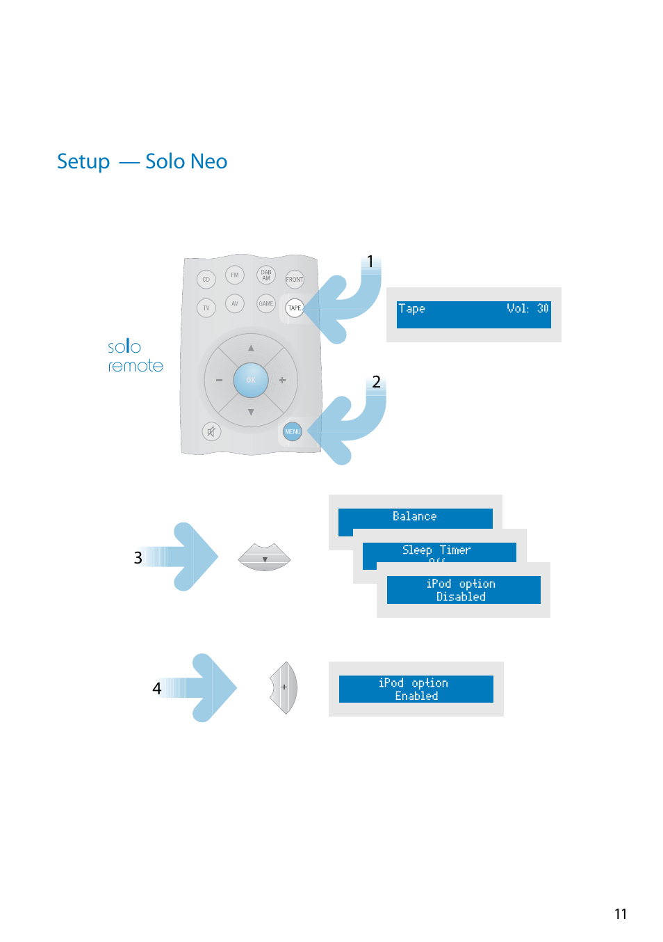 Solo remote setup — solo neo | Arcam Doxx drDock User Manual | Page 11 / 26