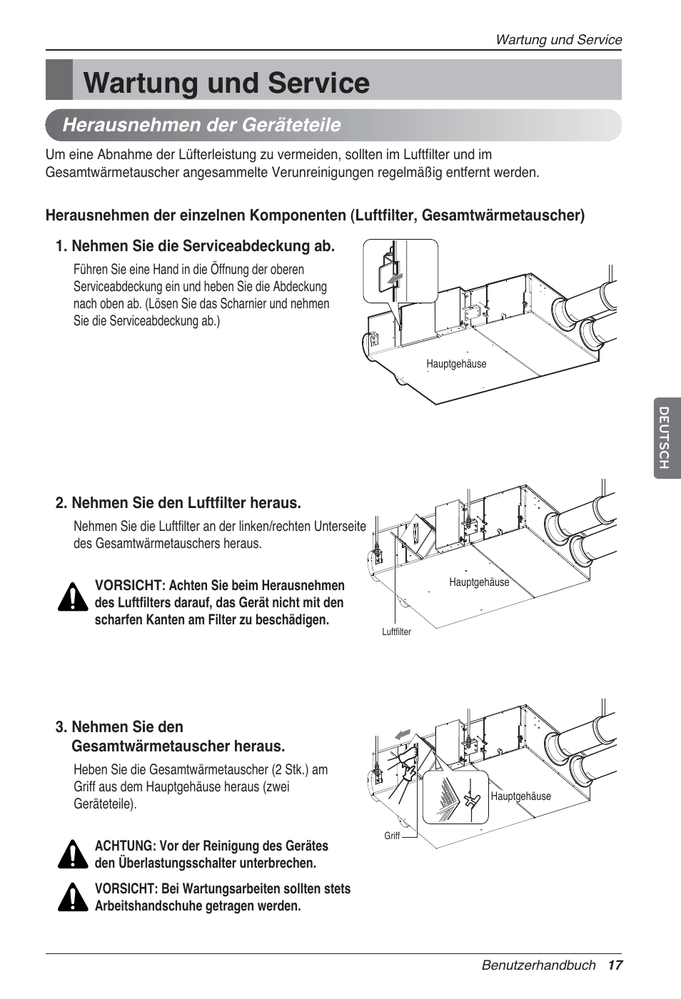 Wartung und service, Herausnehmen der geräteteile | LG LZ-H100GXN0 User Manual | Page 113 / 456