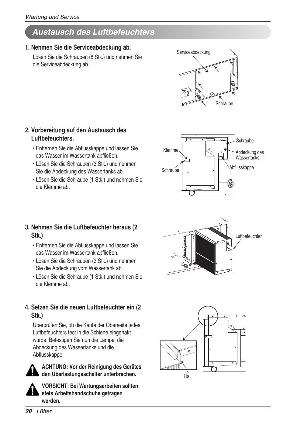 Austausch des luftbefeuchters | LG LZ-H100GXN0 User Manual | Page 116 / 456