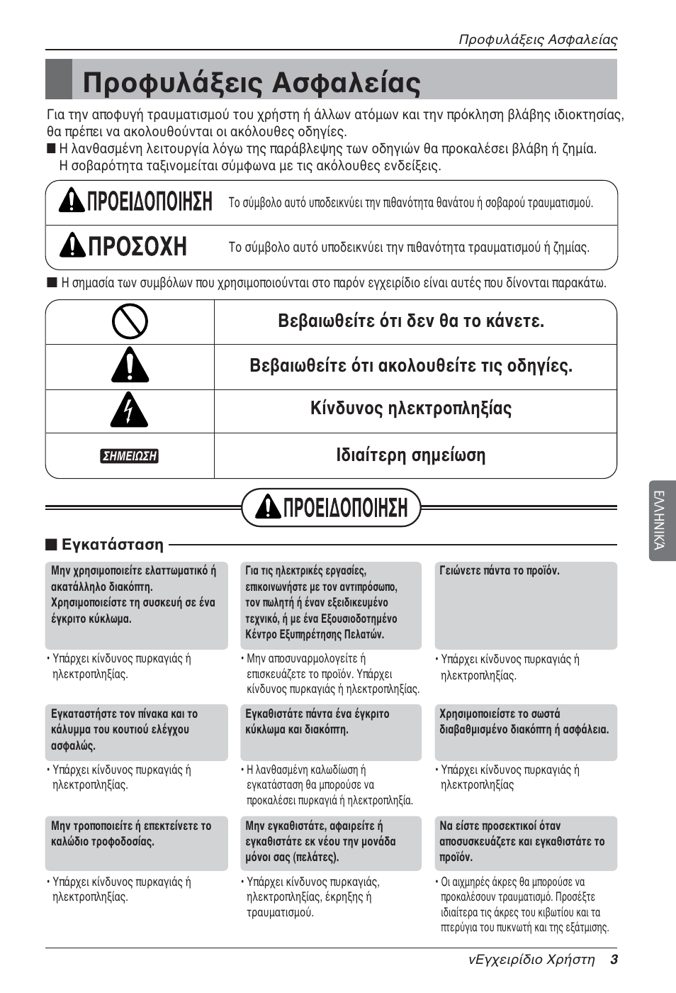 Προφυλάξεις ασφαλείας | LG LZ-H100GXN0 User Manual | Page 123 / 456