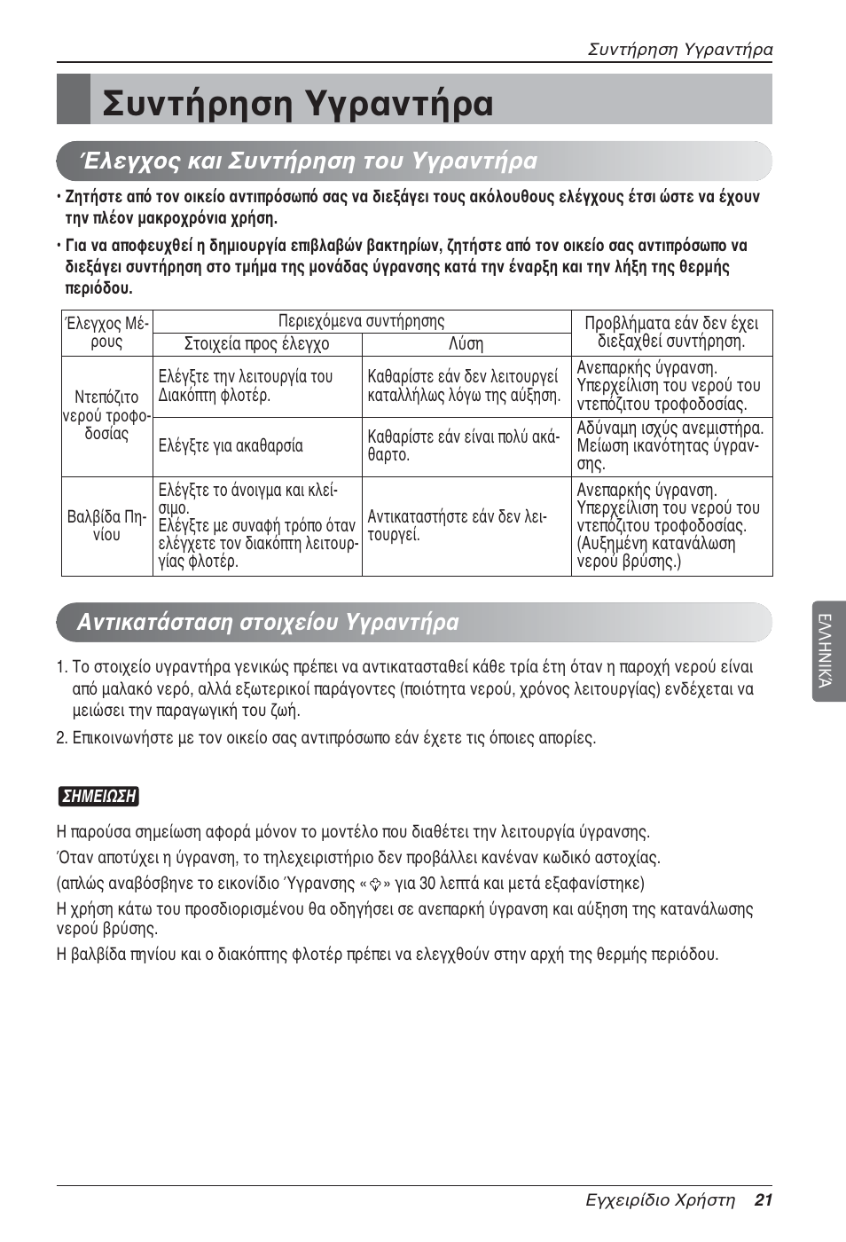 Συντήρηση υγραντήρα | LG LZ-H100GXN0 User Manual | Page 141 / 456