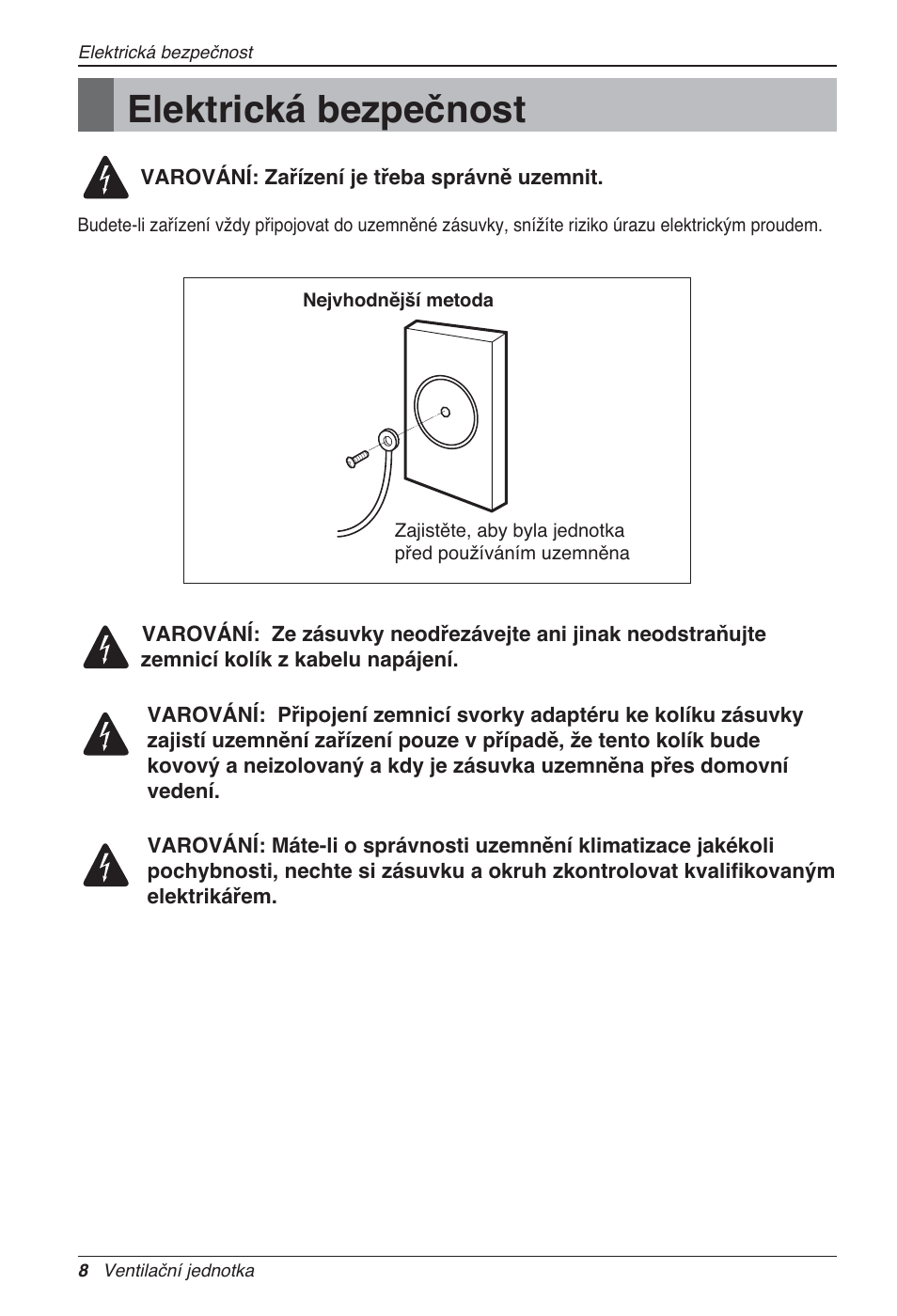 Elektrická bezpečnost | LG LZ-H100GXN0 User Manual | Page 152 / 456