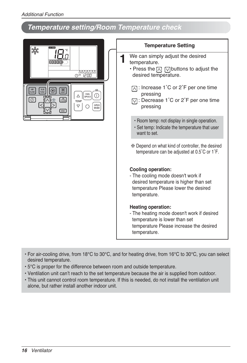 Temperature setting/room temperature check | LG LZ-H100GXN0 User Manual | Page 16 / 456