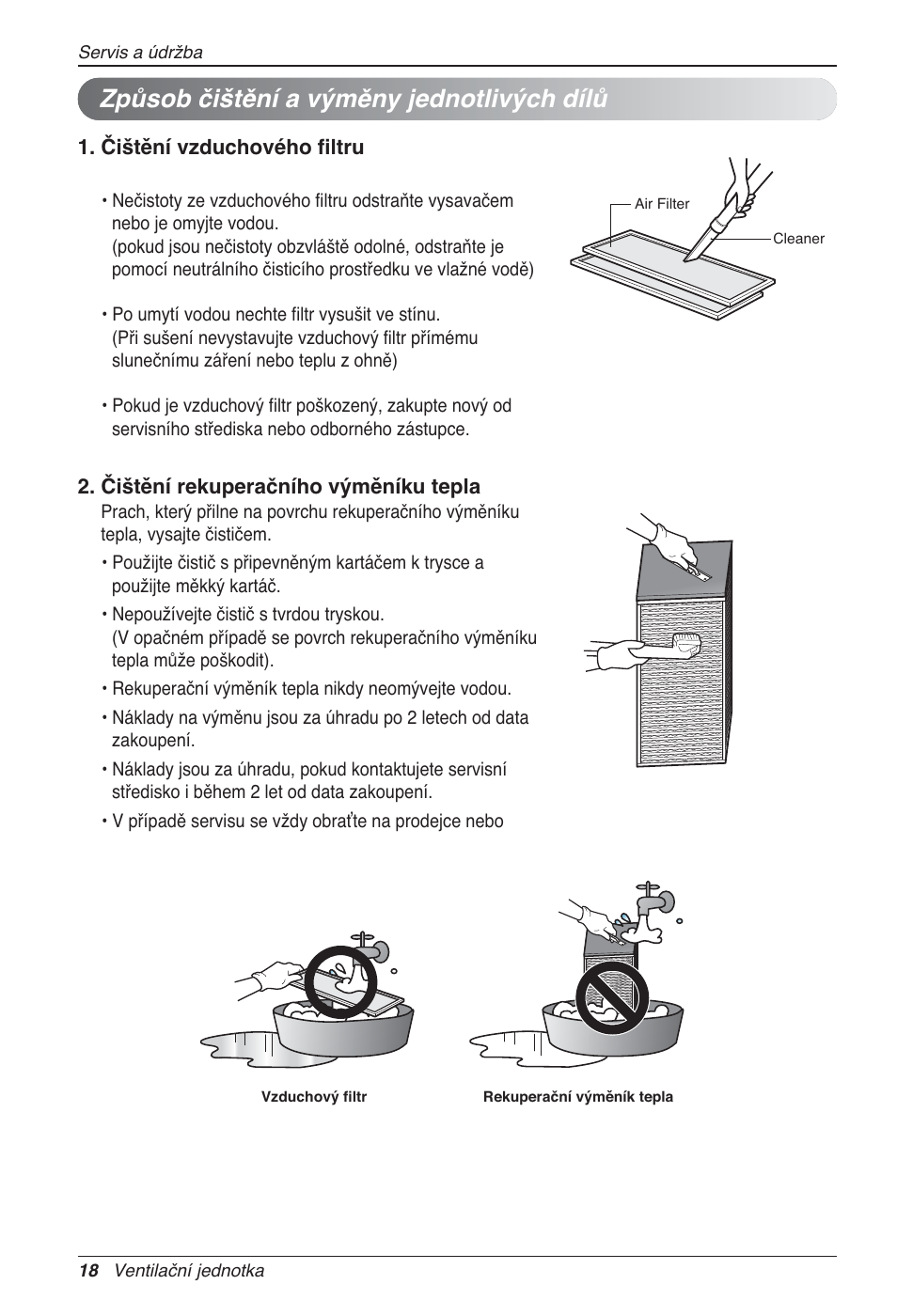 Způsob čištění a výměny jednotlivých dílů | LG LZ-H100GXN0 User Manual | Page 162 / 456