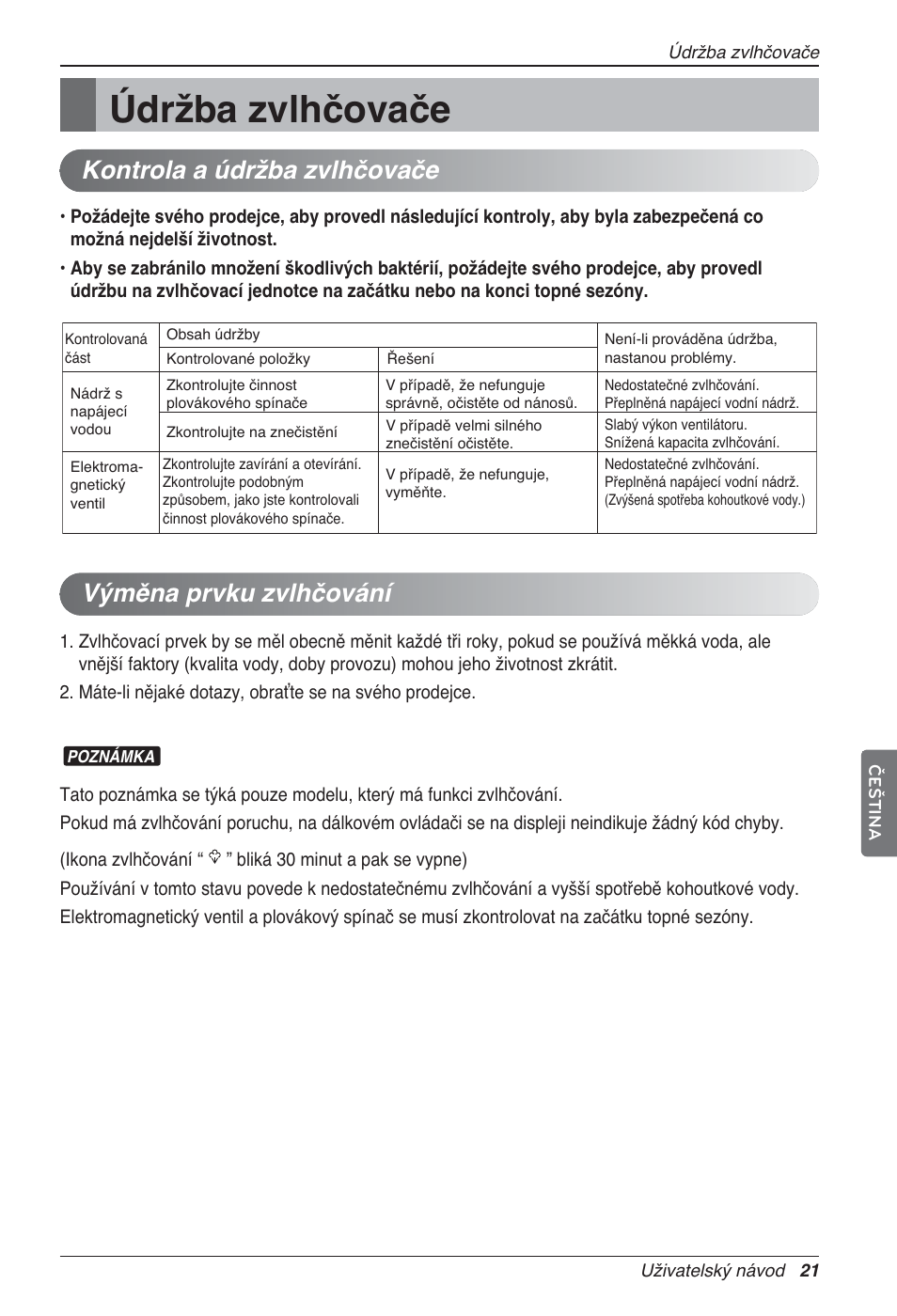 Údržba zvlhčovače | LG LZ-H100GXN0 User Manual | Page 165 / 456